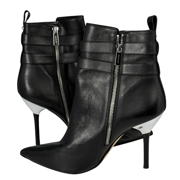 NEW MICHAEL KORS BLACK AMAL LEATHER STILETTO ANKLE BOOTIES BOOTS SIZE 10 - Picture 7 of 10